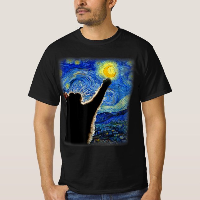 Camiseta Gato nocturno estrellado, Gato Van Gogh Amante Pap (Anverso)