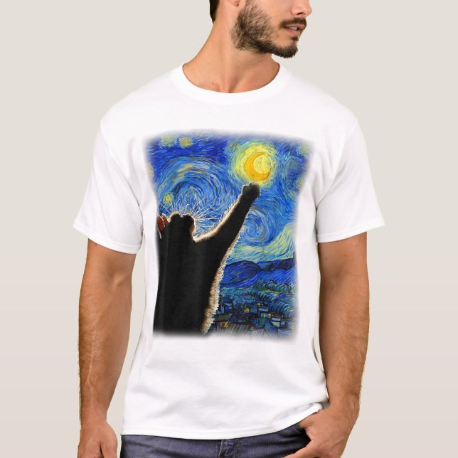 Camiseta Gato nocturno estrellado, Gato Van Gogh Amante Pap (Anverso)