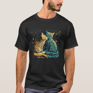 Camiseta Gato nocturno estrellado Van Gogh Gato Funny Parej