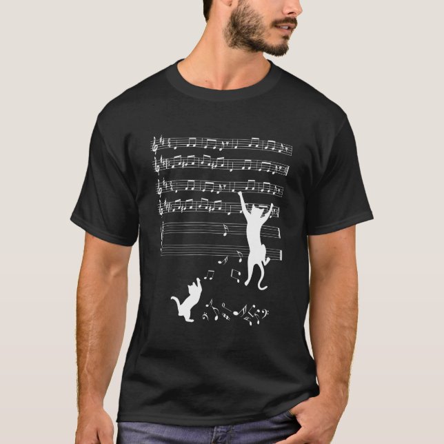 Camiseta Gato Notas Musicales Clave (Anverso)