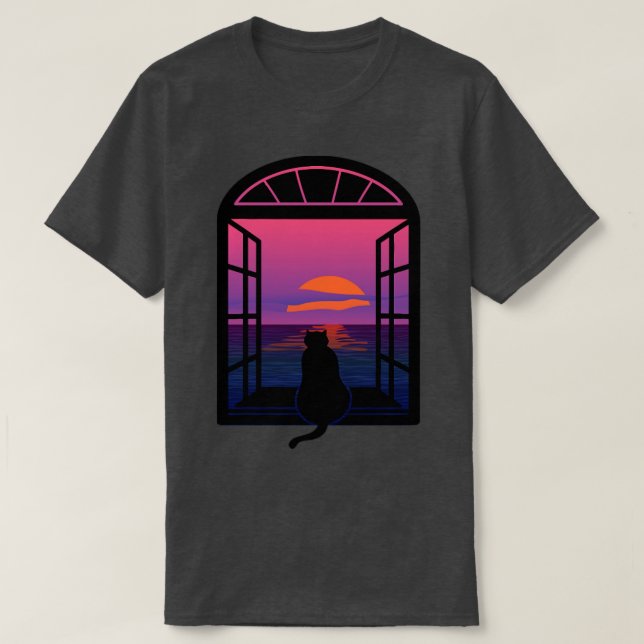 Camiseta Gato observando el atardecer (Diseño del anverso)