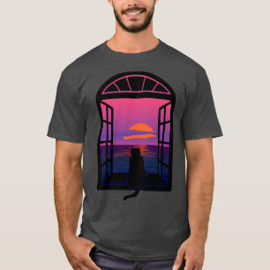 Camiseta Gato observando el atardecer