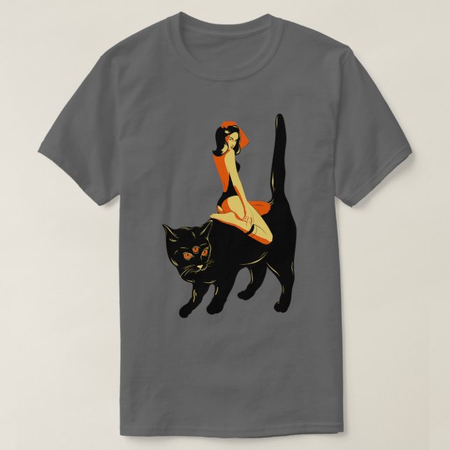 Camiseta Gato Ojo Malvado Y Chica (Diseño del anverso)