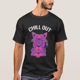 Camiseta Gato Om Aum Símbolo Meditación Posición de Loto Yo