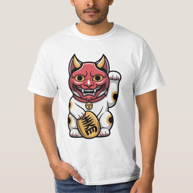 Camiseta Gato Oni | Gato mítico japonés con máscara Oni | 6 (Anverso)