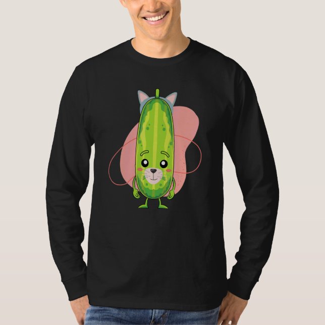 Camiseta Gato Orejas Cubierta Pickle Vegetable Cucumber Veg (Anverso)