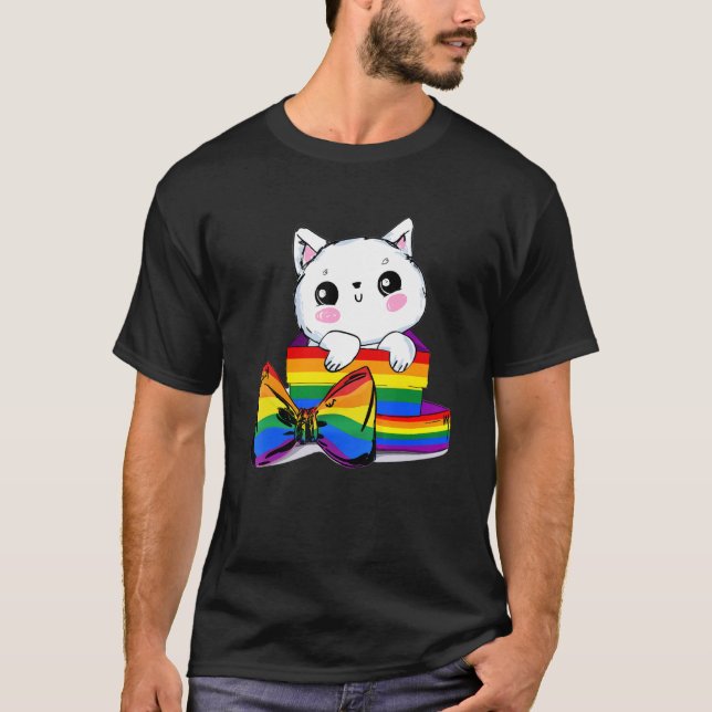 Camiseta Gato Orgullo Arcoiris Cute Kitten Orgulloso Lgbt (Anverso)