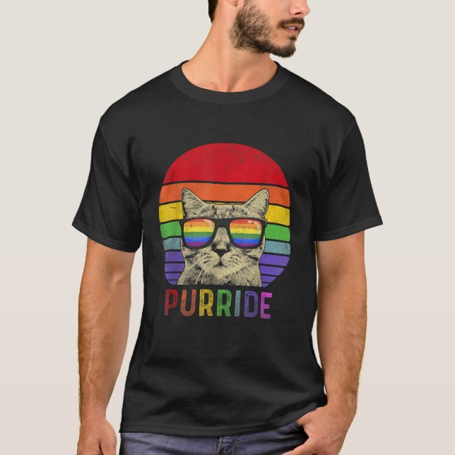 Camiseta Gato orgullo perseguir gay LGBTQ bandera arcoiris  (Anverso)
