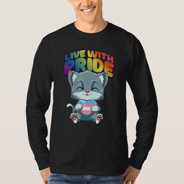 Camiseta Gato Orgullo Transgénero Adorable Corazón Transgén (Anverso)