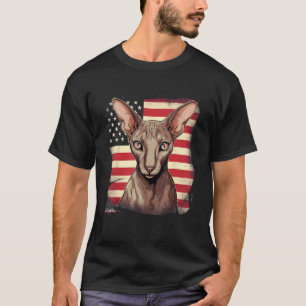 Camiseta Gato Oriental de Pelo Corto con bandera estadounid