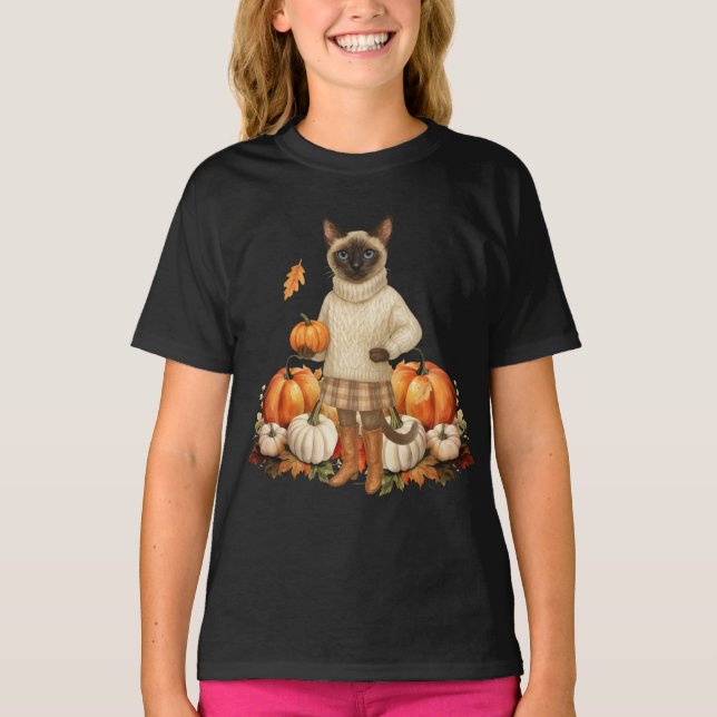Camiseta Gato otoñal con calabazas para los amantes del gat (Anverso)