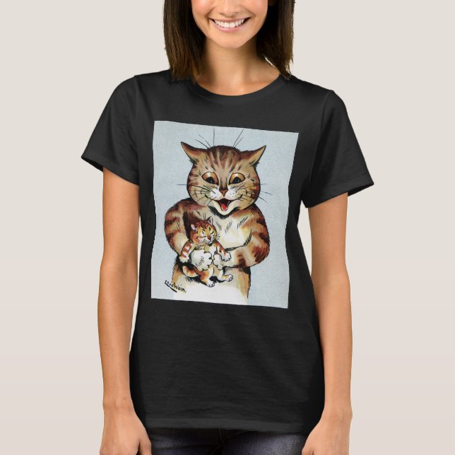 Camiseta Gato padre sosteniendo un gatito, Louis Wain (Anverso)