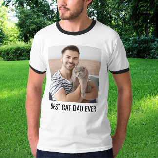 Camiseta Gato Papá Personalizado Blanco y Negro Foto de Fam