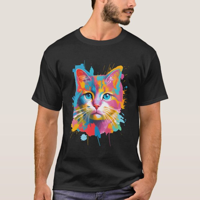 Camiseta Gato Para Adopción Gatita Colorida (Anverso)