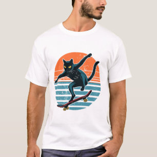 Camiseta Gato Patinador Divertido Montando Patineta Atardec