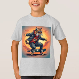 Camiseta Gato patinando estilo callejero diseño gráfico