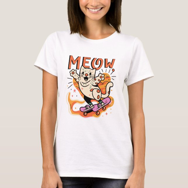 Camiseta Gato Patinando Miau (Anverso)