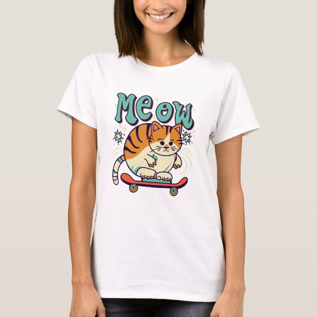 Camiseta Gato Patinando Miau (Anverso)