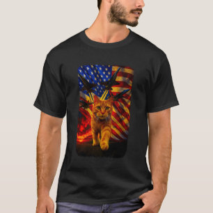 Camiseta Gato Patriota Americano Divertido con Jets y Bande