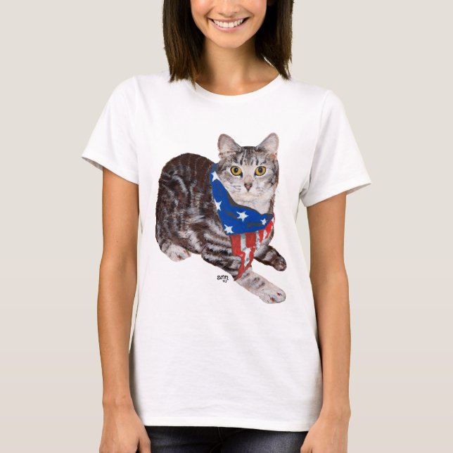 Camiseta Gato Patriótico Americano Shorthair Tabby (Anverso)
