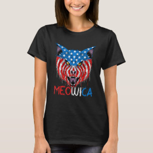 Camiseta Gato patriótico azul rojo 4 de julio Meowica Amer