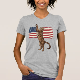 Camiseta Gato Patriótico Bandera Americana Diseño Vectorial