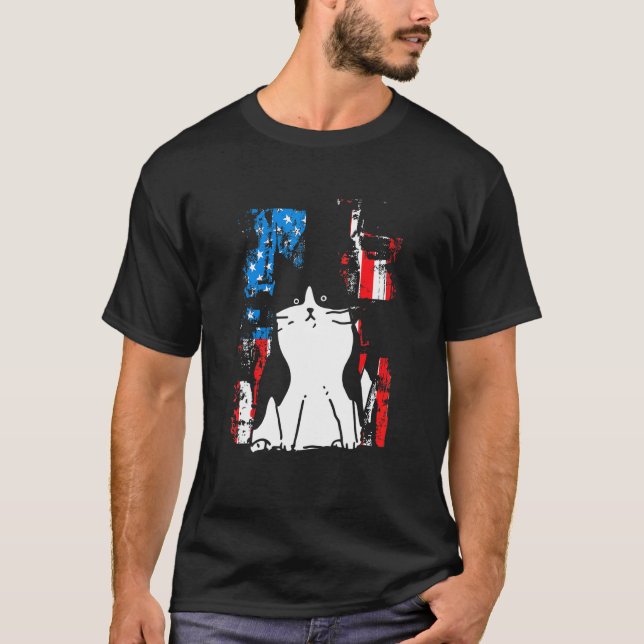 Camiseta Gato Patriótico Con Esmoquin Gatito Patriota Ameri (Anverso)