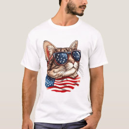 Camiseta Gato patriótico con gafas de sol de bandera estado