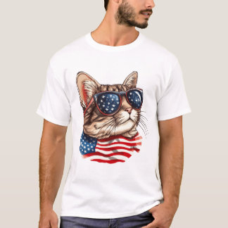 Camiseta Gato patriótico con gafas de sol de bandera estado
