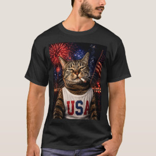 Camiseta Gato Patriótico Del 4 De Julio Fumando Cigarrillo