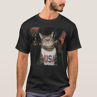 Camiseta Gato Patriótico Del 4 De Julio Fumando Cigarrillo