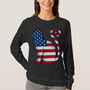 Camiseta Gato Patriótico Diseño Vectorial de Grabado Vintag