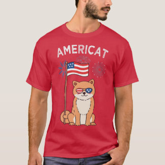 Camiseta Gato patriótico feliz 4 de julio de fuegos artific