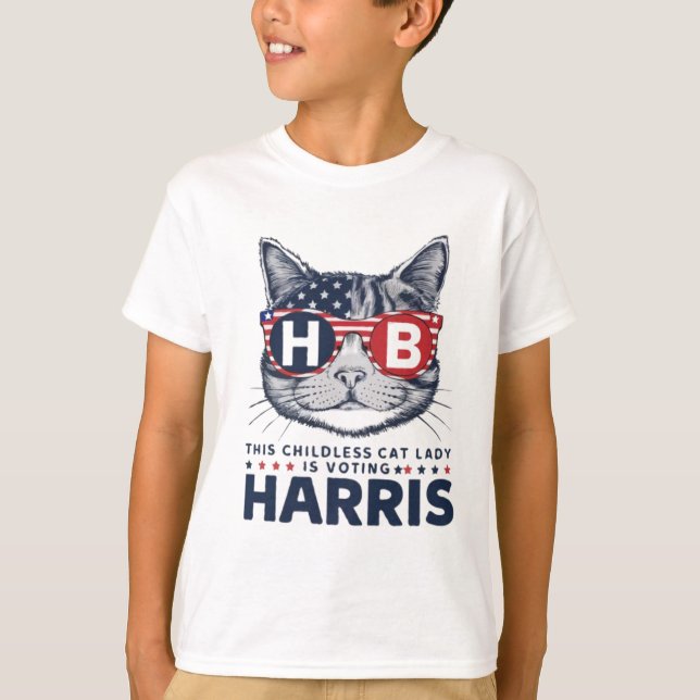 Camiseta Gato Patriótico Lady para Harris T-Shirt (Anverso)