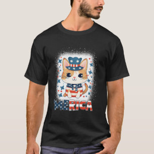 Camiseta Gato Patriótico Meowica 4 De Julio Fuegos Artifici
