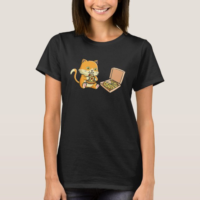 Camiseta Gato pelirrojo devora deliciosa pizza con gusto c (Anverso)