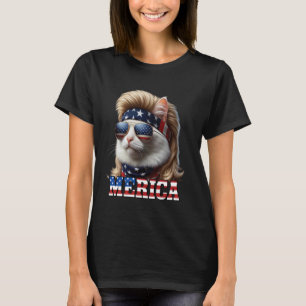 Camiseta Gato Peluca Mullet Rubio 4 De Julio Gatos American