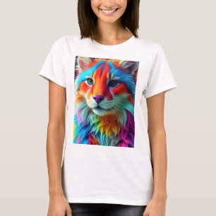 Camiseta Gato Peludo de Colores de Arcoíris-68587