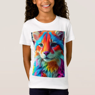 Camiseta Gato Peludo de Colores de Arcoíris-68587