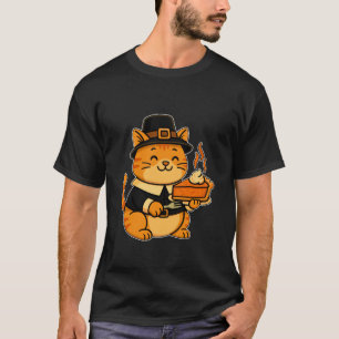 Camiseta Gato Peregrino Lindo Pastel de Calabaza Otoño Geni