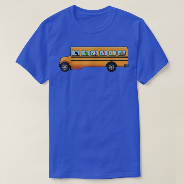 Camiseta Gato, Perro Y Pato En Un Autobús Escolar Divertido (Diseño del anverso)