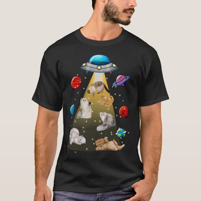 Camiseta Gato persa Alien Secuestro Gato de OVNI (Anverso)