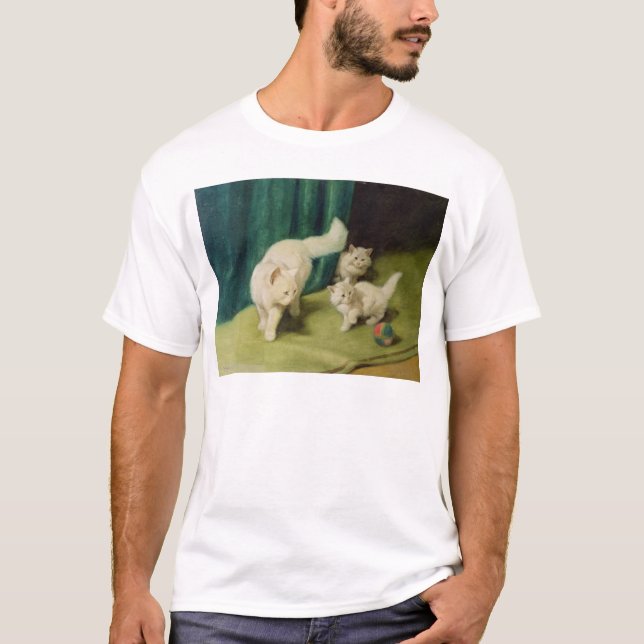 Camiseta Gato persa blanco con dos gatitos (Anverso)
