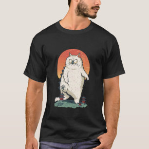 Camiseta Gato Persa Blanco Divertido Gruñón Catzilla Vintag