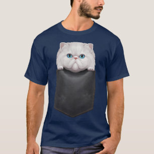 Camiseta Gato persa blanco en el bolsillo del pecho