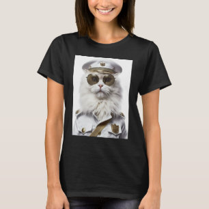 Camiseta gato persa blanco gorra militar