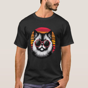 Camiseta Gato Persa Chinchilla Retro Gafas de Sol Puesta de