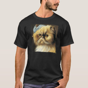 Camiseta gato persa con un pendiente de perla parodia clási