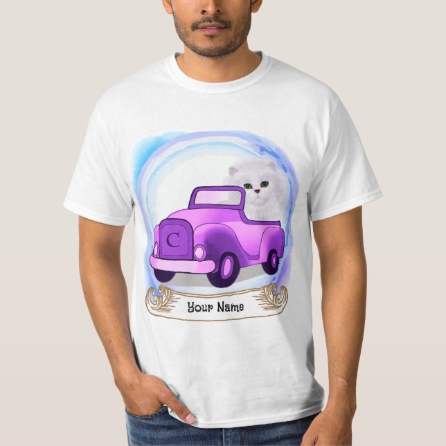 Camiseta Gato Persa Conduciendo Coche  (Anverso)