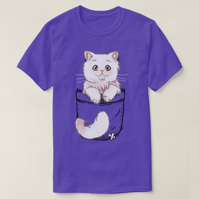 Camiseta Gato persa de bolsillo lindo (Diseño del anverso)